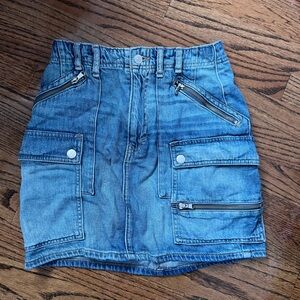 Free People Blue Denim Mini Skirt with Zipper Pockets